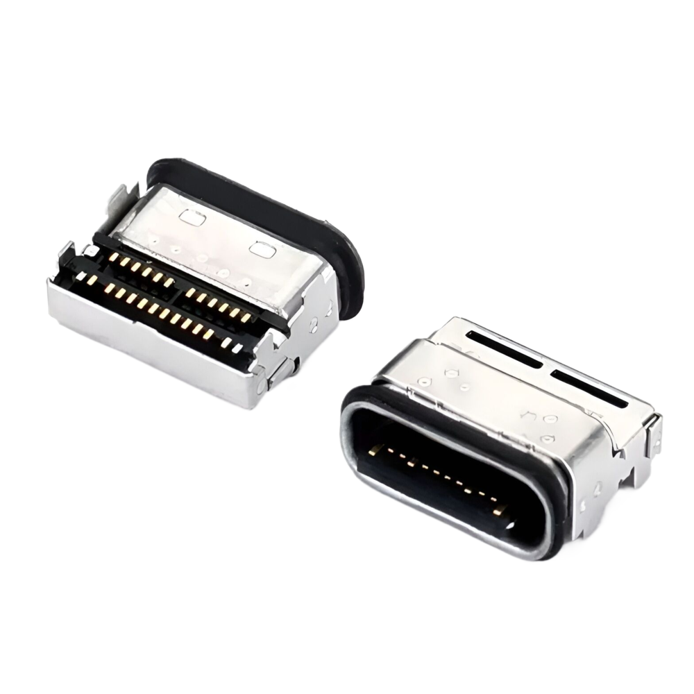 超短體TYPE C 24P防水母座 板上雙貼SMT  四腳插板 舌片外露 長度L=8.65MM 防水IP68