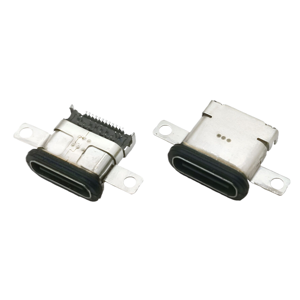 TYPE C 24P防水母座 沉板1.4  DIP+SMT 帶雙耳螺絲孔 長度L=9.65MM  防水IP68