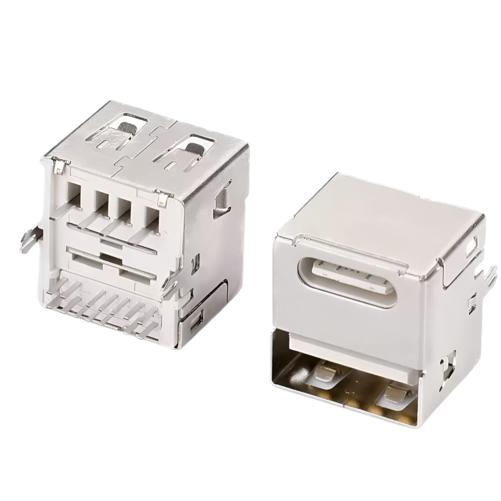 USB 2.0 A母4P+TYPE C 14P二合一母座 180度插板 板上高度H=11.0MM 車充專用